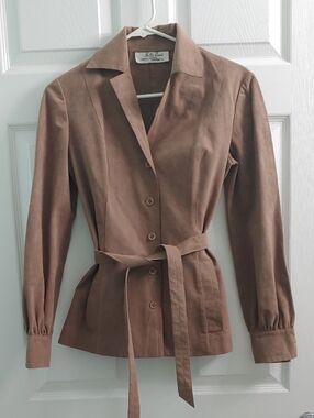Vintage Mollie Parnis Ultra Suede Jacket Tan Leather Button Front Women's Size 6